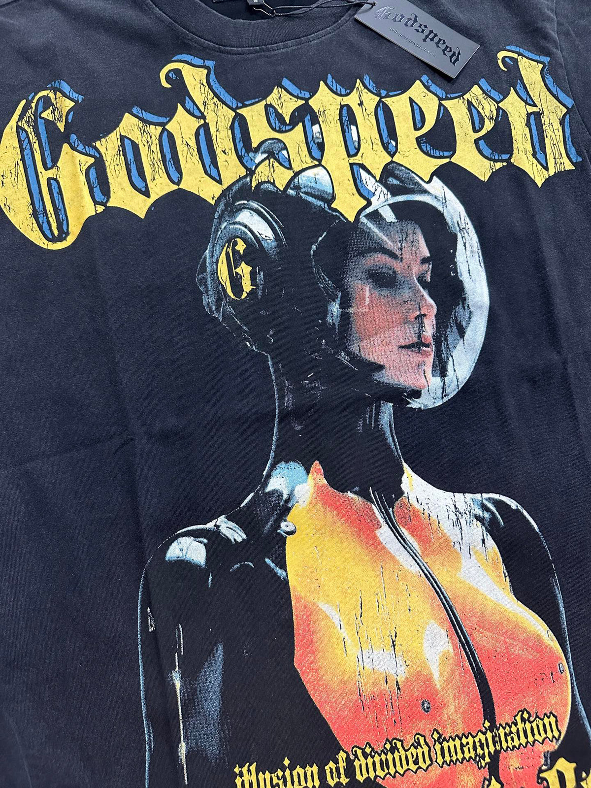 Godspeed Sci‑Fi Astronaut Woman Vintage Short‑Sleeve Tee (Black)