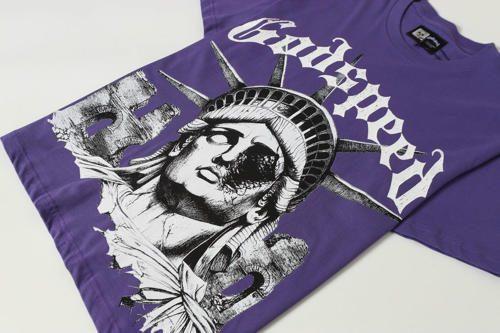 Godspeed Fallen Liberty Ruins Vintage Graphic Tee (Purple)