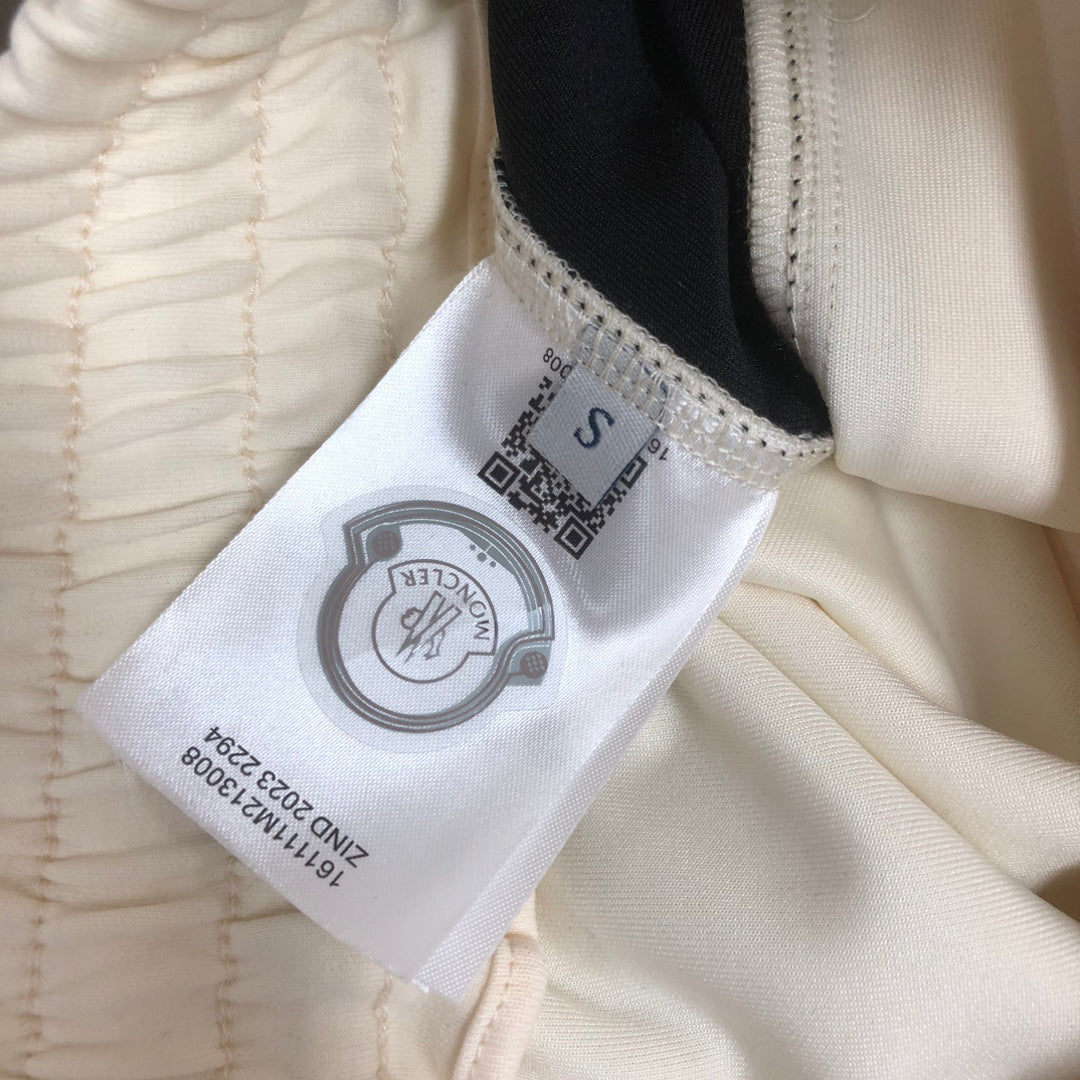 Moncler Side Stripe Knit Shorts Cream