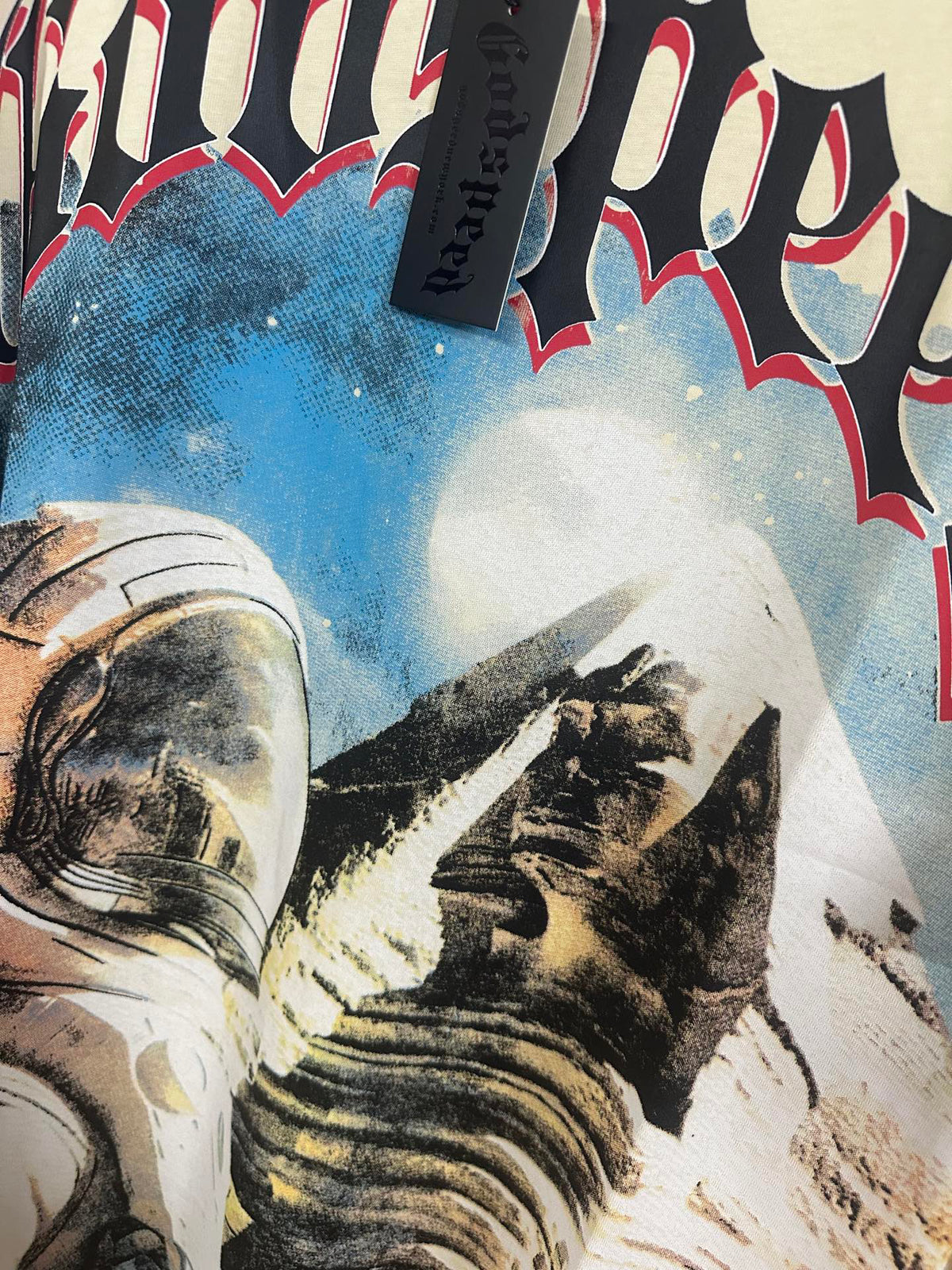 Godspeed Astronaut & Egyptian Pyramid Vintage Short‑Sleeve Tee (Cream Yellow)