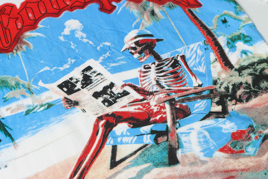**Godspeed Beach‑Skeleton Vacation Vintage Short‑Sleeve Tee (White)**
