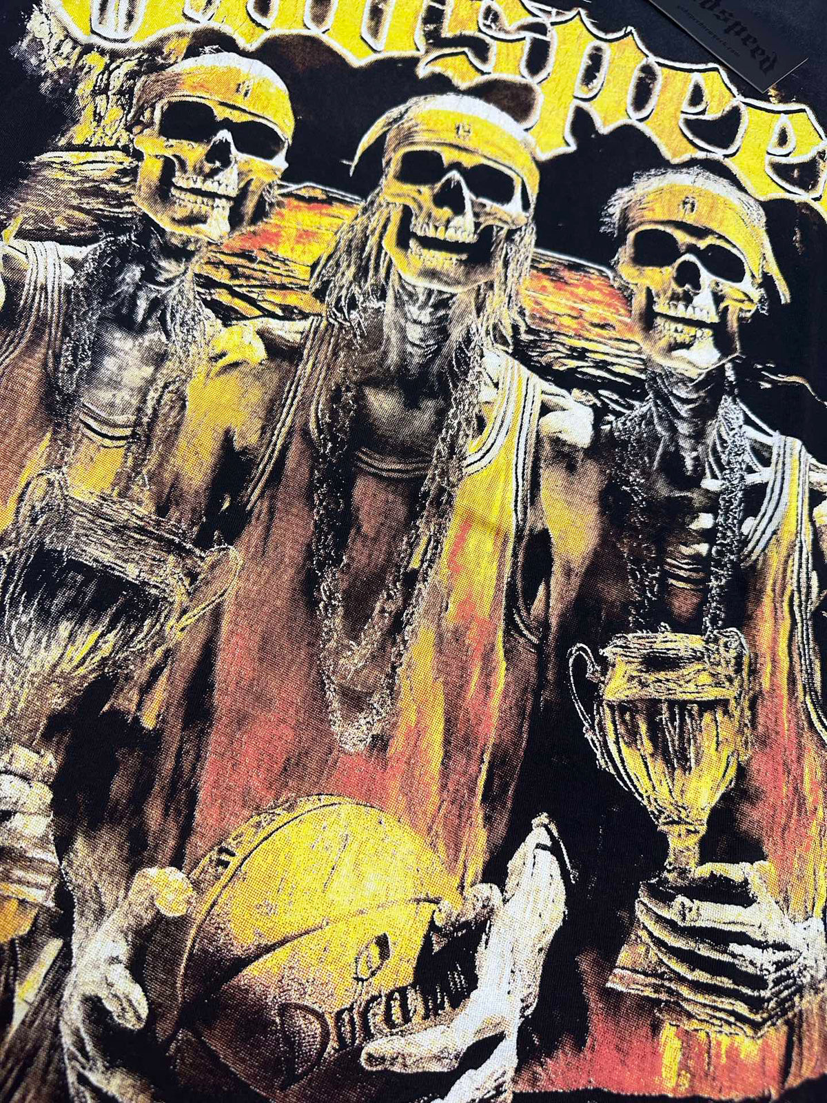 Godspeed Basketball Champion Skeletons Vintage Short‑Sleeve Tee (Washed Black)