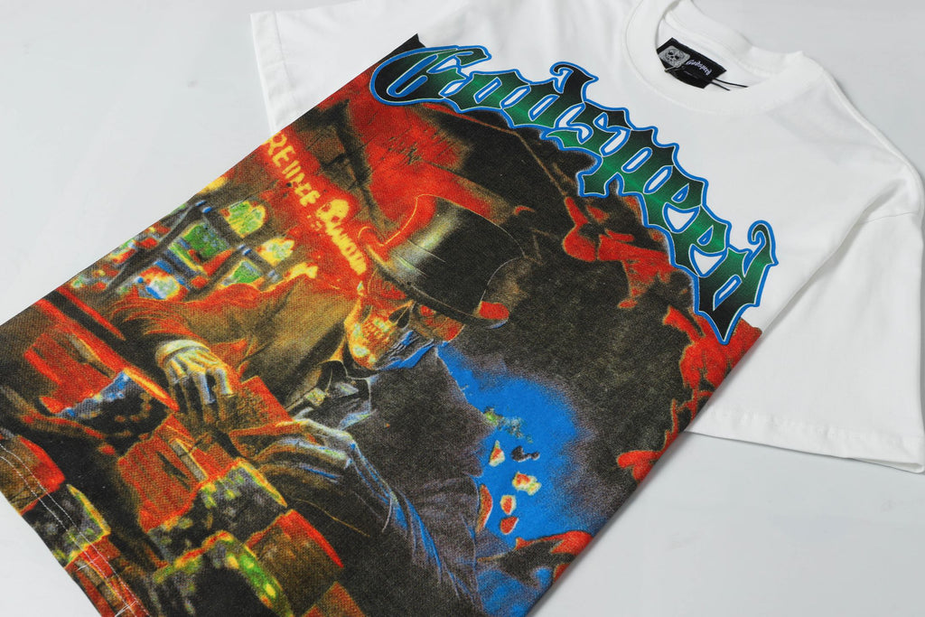 Godspeed Top‑Hat Gambler Skull Short‑Sleeve T‑Shirt (White)