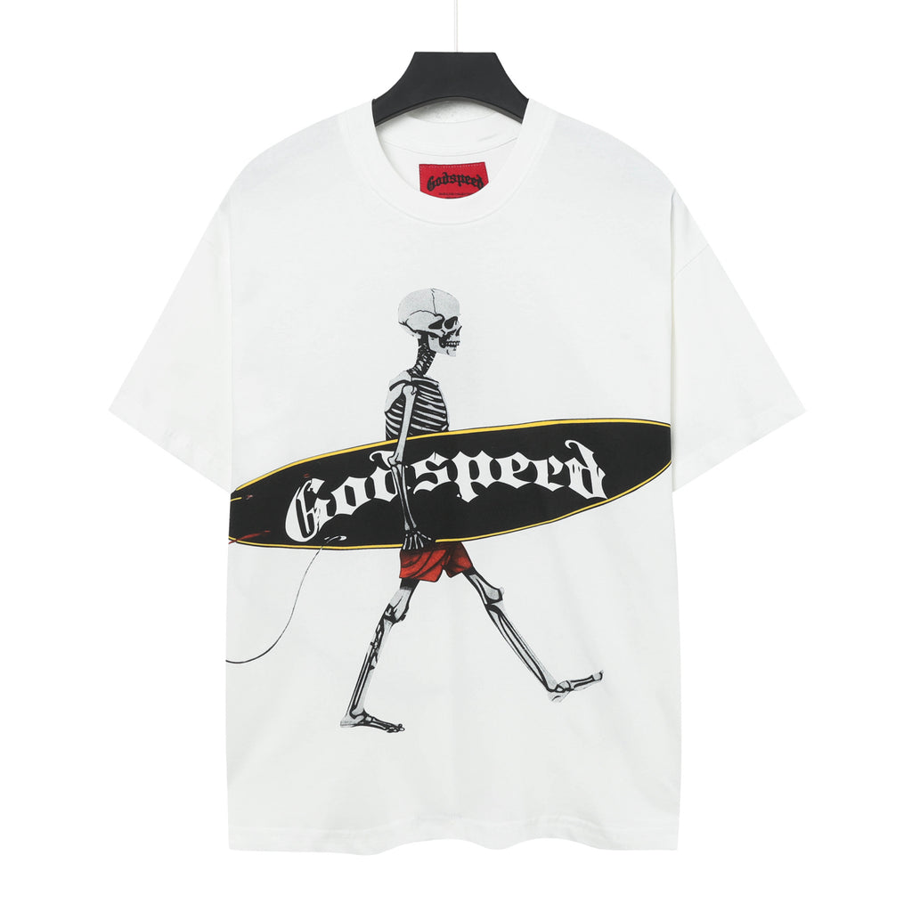 Godspeed Surfer Skeleton Double‑Sided Vintage Short‑Sleeve Tee