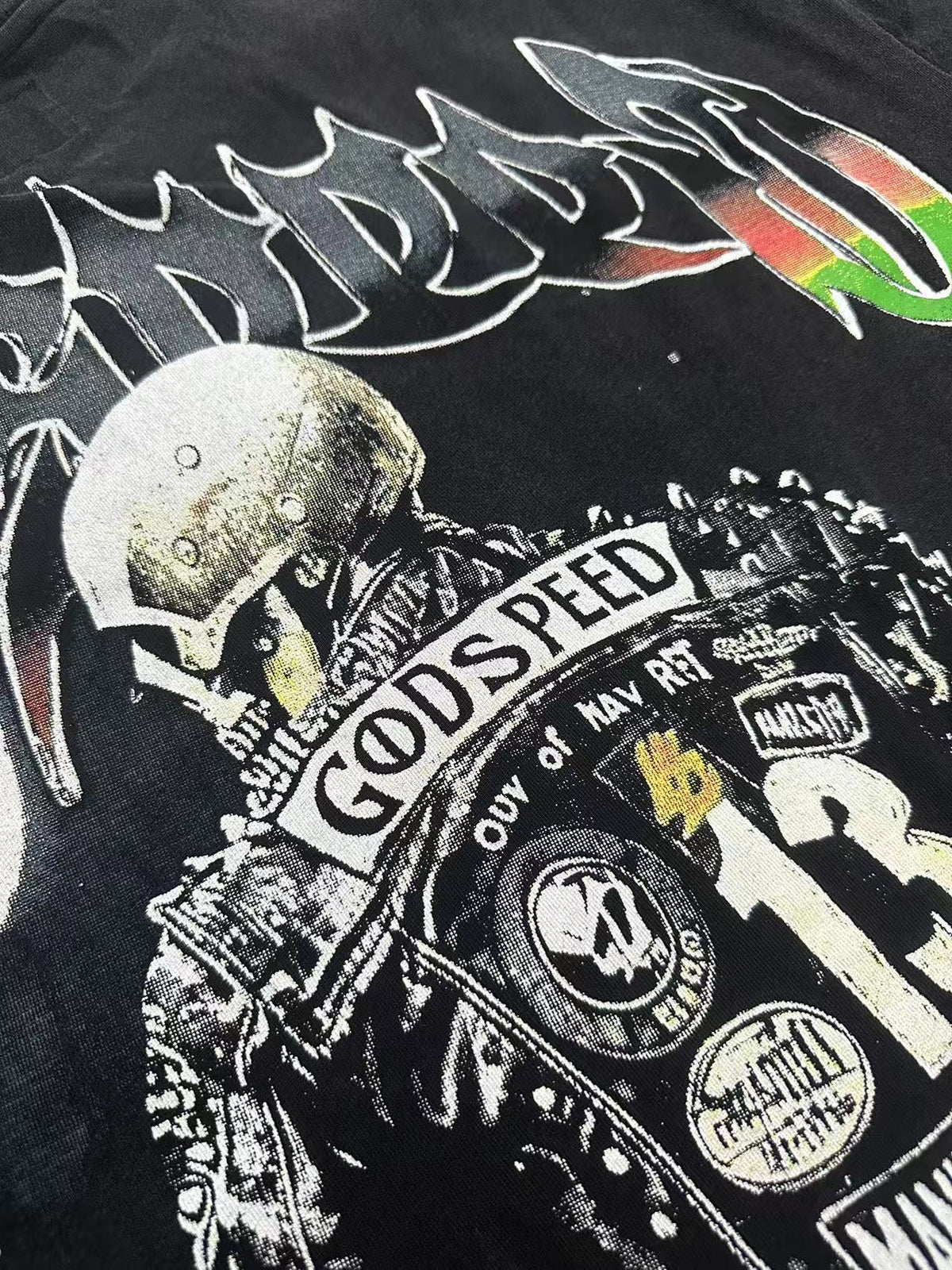 Godspeed Biker Skeleton Vintage Graphic Tee