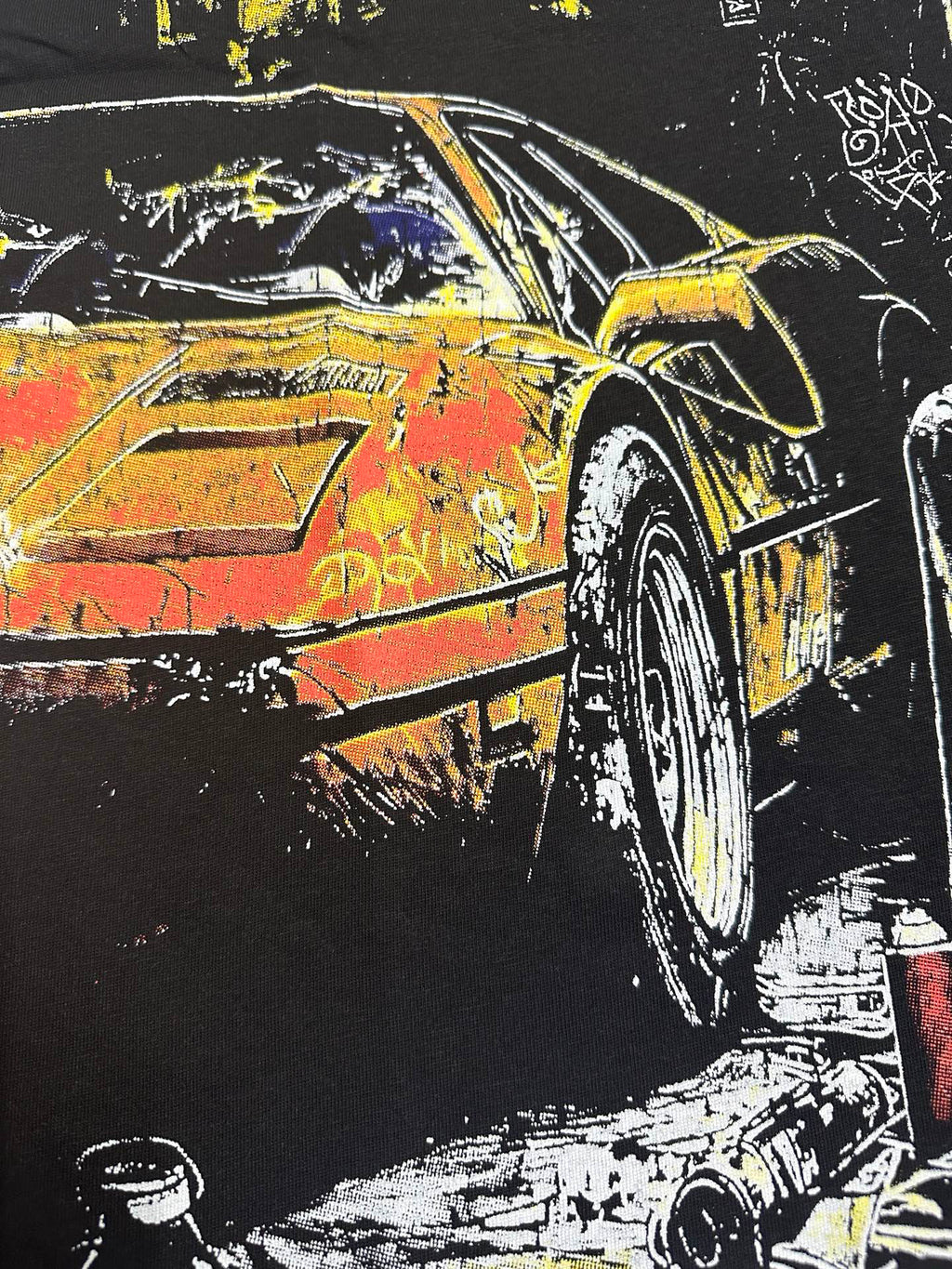 Godspeed Urban Skeleton Night Car Vintage Short‑Sleeve Tee (White)