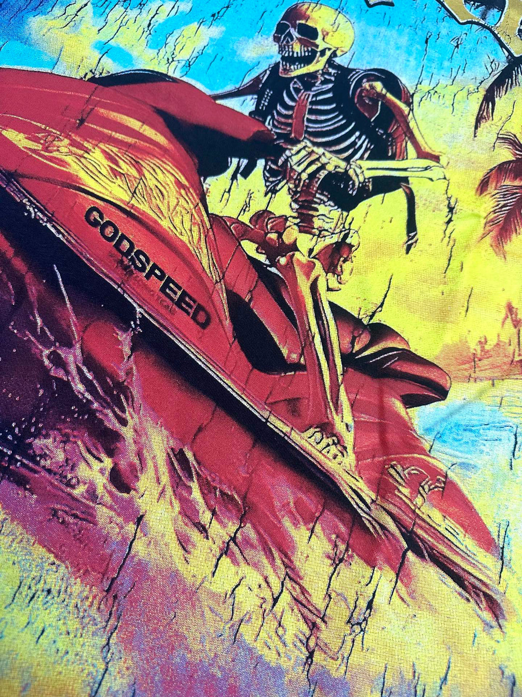 Godspeed Skeleton Jet‑Ski Summer Vintage Short‑Sleeve Tee (Washed Black)
