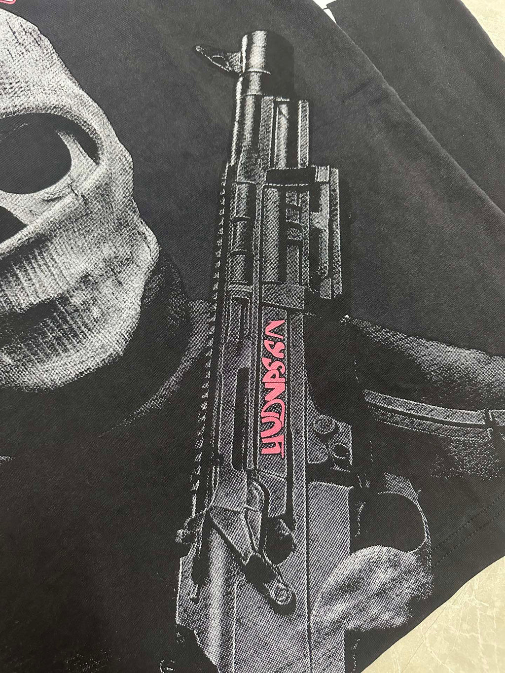 Godspeed Skull Balaclava Gunman Vintage Short‑Sleeve Tee (Washed Black)
